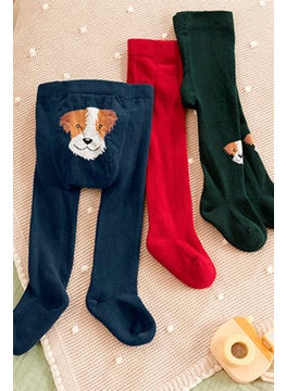 Tchibo Toddlers Girl 3 Packs Embroidered Pantyhose, Red  - Image 1