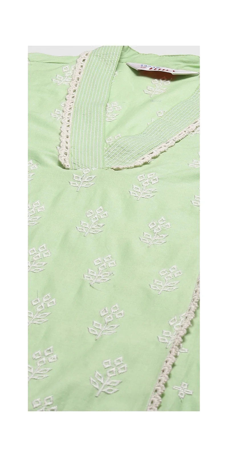 بيبا كورتا قطنية خضراء مطرزة مستقيمة