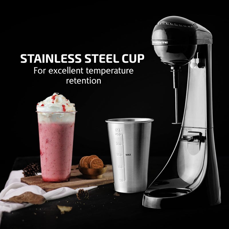 OVENTE Classic Milkshake Maker Machine 2 Speed with 15.2 Oz Stainless Steel Mixing Cup, Compact & Easy Clean Drink Mixer Blender for Malted Milk, Soft Ice Cream, and Protein Shakes, Black MS2070B - Image 2