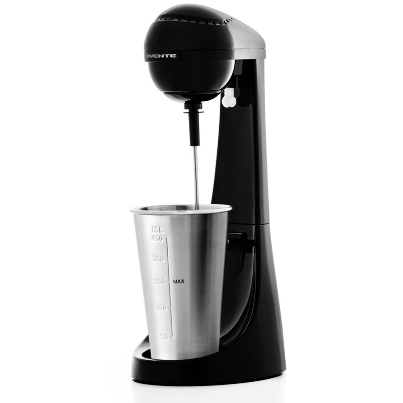 OVENTE Classic Milkshake Maker Machine 2 Speed with 15.2 Oz Stainless Steel Mixing Cup, Compact & Easy Clean Drink Mixer Blender for Malted Milk, Soft Ice Cream, and Protein Shakes, Black MS2070B - Image 1