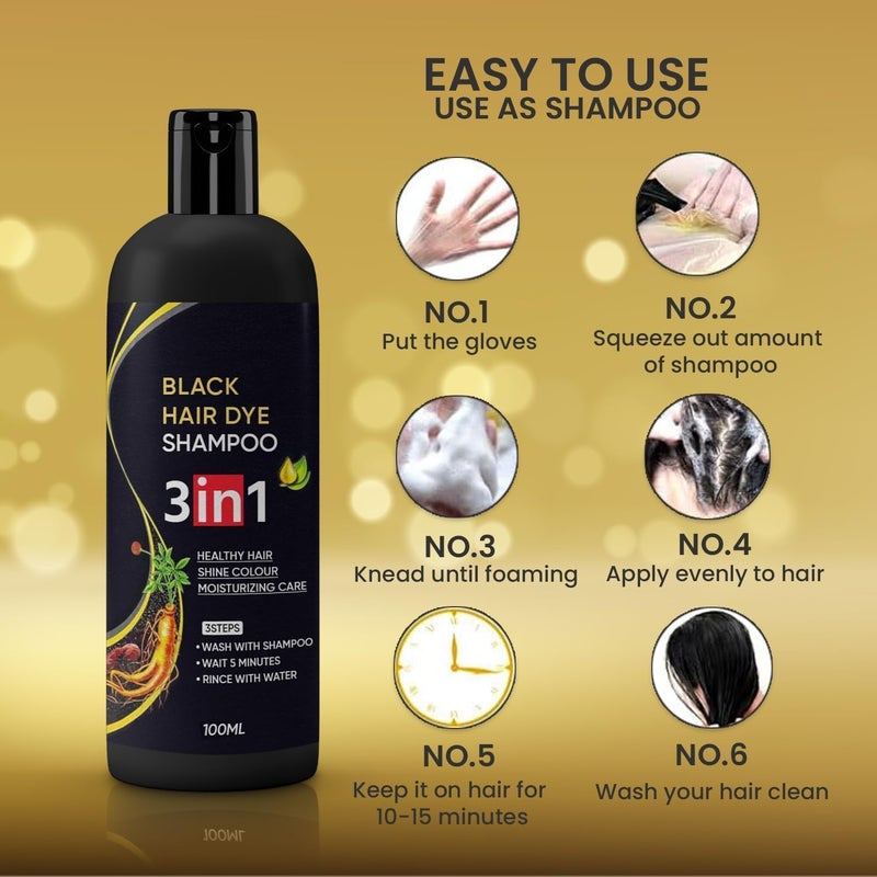 Black Hair Dye Shampoo 3 in 1 for Gray Hair Coverage Hair Color Shampoo for Men and Women Herbal Hair Dye Shampoo Instant Black Hair Shampoo Dye - Image 3