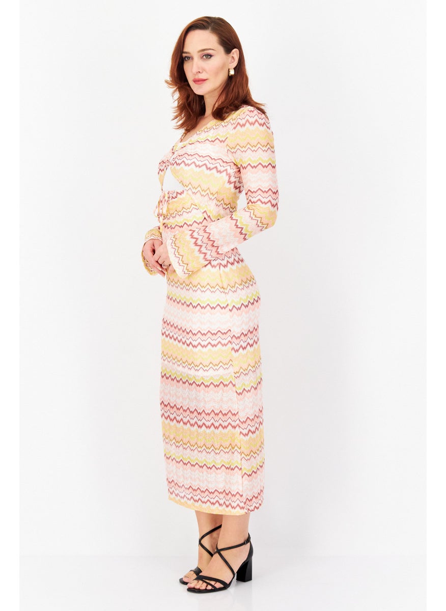 RIVER ISLAND Women Knit Cut Out Midi Dress, Pink Combo  - Image 3