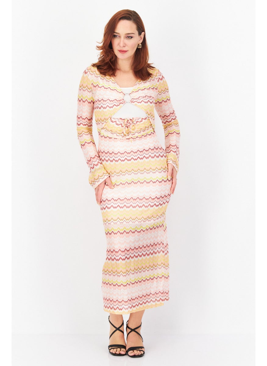 RIVER ISLAND Women Knit Cut Out Midi Dress, Pink Combo  - Image 1
