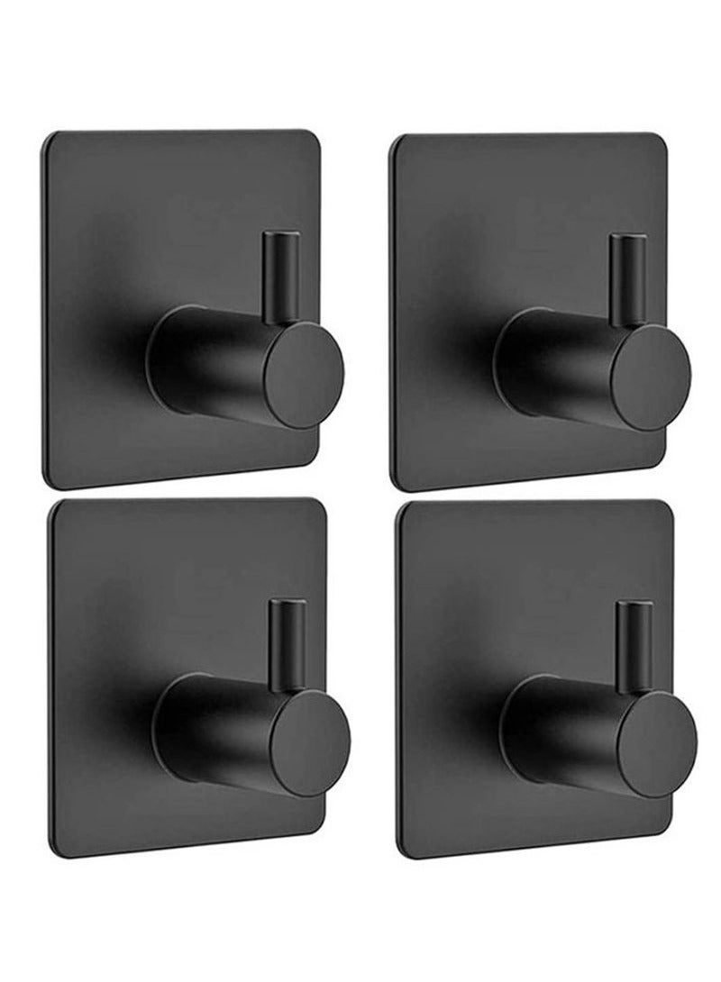 4 Piece Adhesive Hooks, Self Adhesive Towel Hooks for Bathroom Wall Door Mounted, Heavy Duty Wall Hooks for Bathroom Kitchen Door Window Cabinet ,Black.  - Image 1