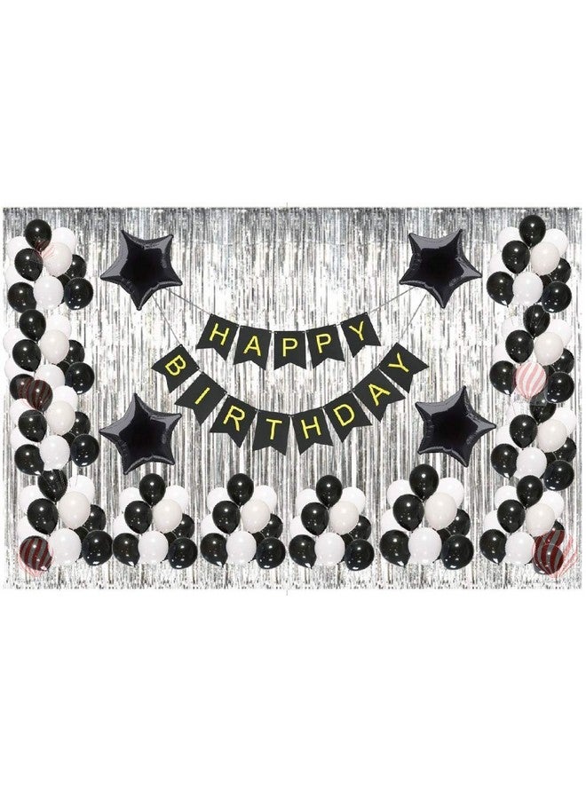 هونج كونج بالونز مجموعة تزيين لافتة عيد ميلاد سعيد باللونين الأبيض والأسود من HK Balloons، مجموعة من 69 قطعة للأولاد والزوج، مجموعة من عناصر تزيين البالونات مع بالونات معدنية - Image 1