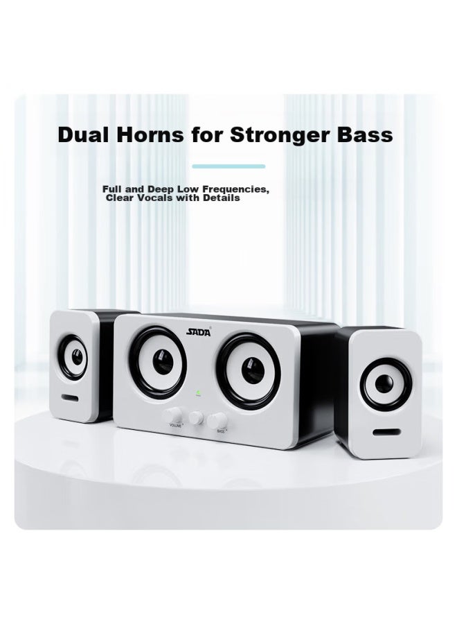 SADA مكبرات صوت الكمبيوتر D-220، مضخم صوت للكمبيوتر المكتبي المنزلي، مكبرات صوت وسائط متعددة نشطة، مدفع فولاذي صغير للهواتف المحمولة وأجهزة اللابتوب - Image 2