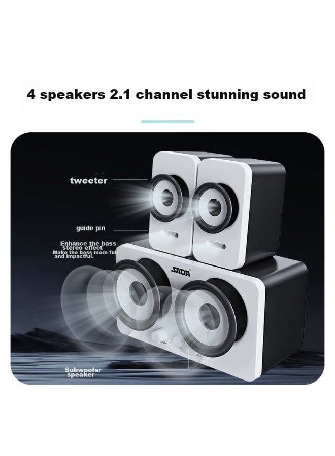SADA مكبرات صوت الكمبيوتر D-220، مضخم صوت للكمبيوتر المكتبي المنزلي، مكبرات صوت وسائط متعددة نشطة، مدفع فولاذي صغير للهواتف المحمولة وأجهزة اللابتوب - Image 3