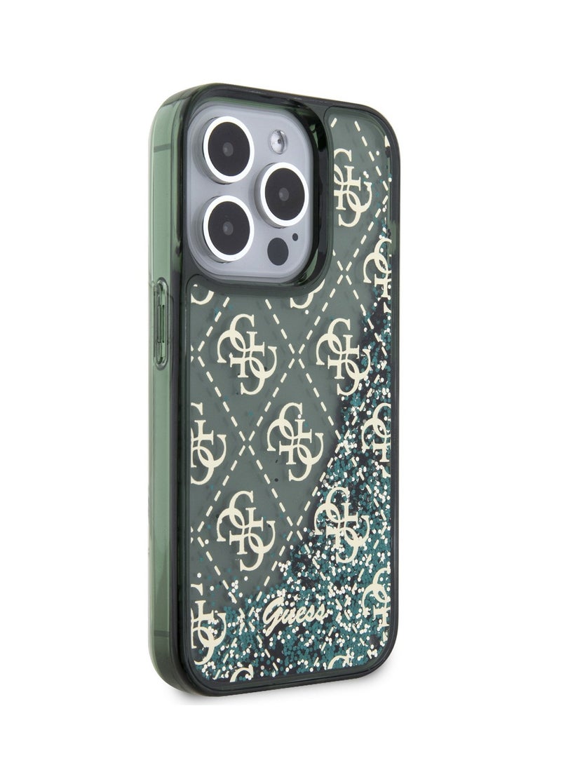 GUESS iPhone 15 Pro Case Liquid Glitter Back Cover with 4G Pattern / Drop & Bumper Protection / Slim Profile / Accurate Cutouts / Easy Snap-On - Green - Image 2