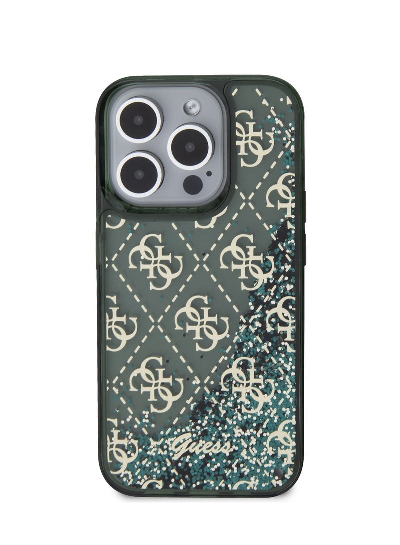 GUESS iPhone 15 Pro Case Liquid Glitter Back Cover with 4G Pattern / Drop & Bumper Protection / Slim Profile / Accurate Cutouts / Easy Snap-On - Green - Image 1