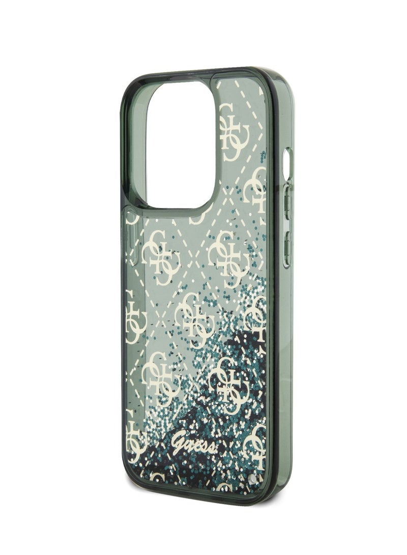 GUESS iPhone 15 Pro Case Liquid Glitter Back Cover with 4G Pattern / Drop & Bumper Protection / Slim Profile / Accurate Cutouts / Easy Snap-On - Green - Image 4