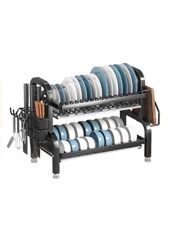 Yolu 2 Tiers Dish Drying Rack and Drainboard Set for Kitchen Counter, Stainless Steel Dish Racks with Cups Holder, Utensil Holder, Cutting Board Holder.  - Image 1