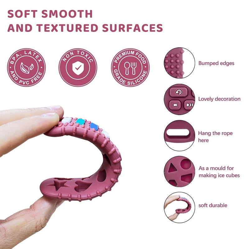 SOLIFEGOBLE 2Pack Teething Toys for Babies, Remote Control Shape Silicone Teether Toys,Baby Teethers for Toddlers Boys Girls (Black + Coral Color) - Image 3