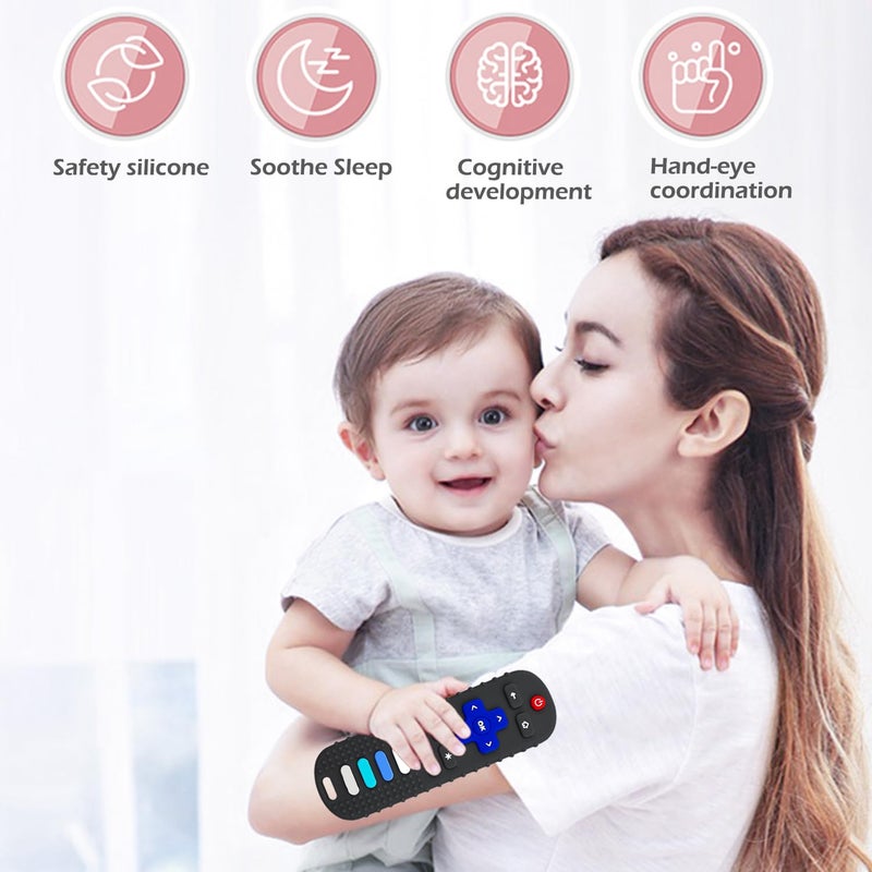 SOLIFEGOBLE 2Pack Teething Toys for Babies, Remote Control Shape Silicone Teether Toys,Baby Teethers for Toddlers Boys Girls (Black + Coral Color) - Image 4