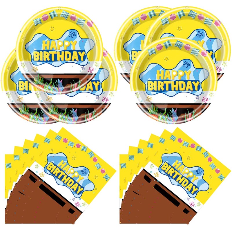 JU XIN Yellow Birthday Party Supplies, 20 Plates and 20 Napkins, Yellow for Kids Birthday Party Decorations - Image 1