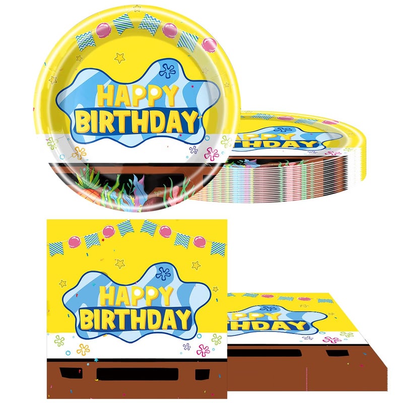 JU XIN Yellow Birthday Party Supplies, 20 Plates and 20 Napkins, Yellow for Kids Birthday Party Decorations - Image 4
