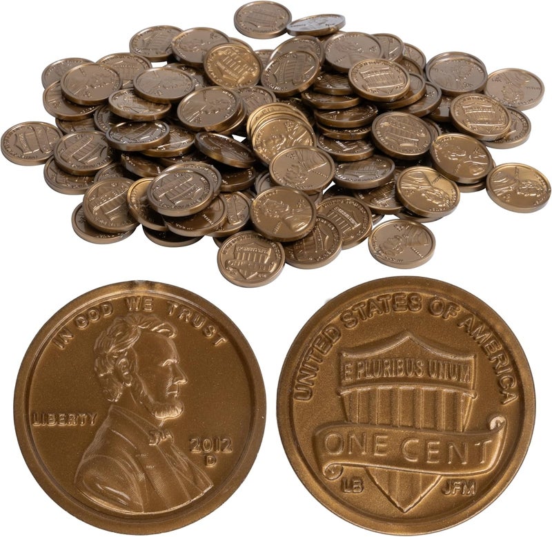 Learning Advantage Play Pennies - Set of 100 Plastic Coins - Designed and Sized Like Real US Currency - Teach Money Math With This Pretend Play Resource - Image 1