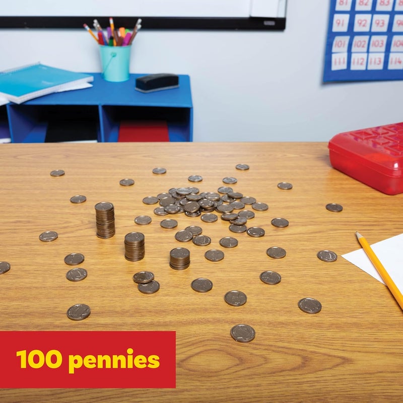 Learning Advantage Play Pennies - Set of 100 Plastic Coins - Designed and Sized Like Real US Currency - Teach Money Math With This Pretend Play Resource - Image 2