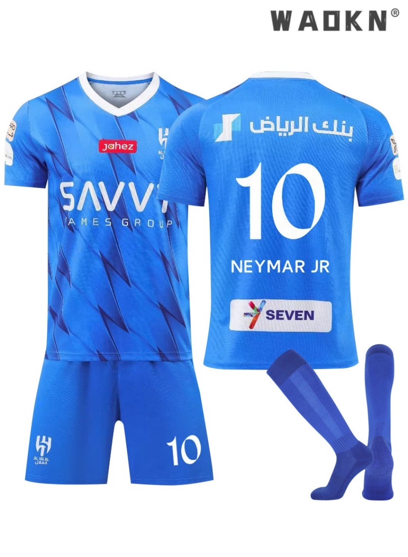 WAOKN No. 10 Football Jersey Set Football Soccer Jersey Set Youth Sizes Football Tracksuits for Kids Fans League Riyadh Crescent Jersey Home No #10 Neymar JR Soccer Jersey  - Image 1