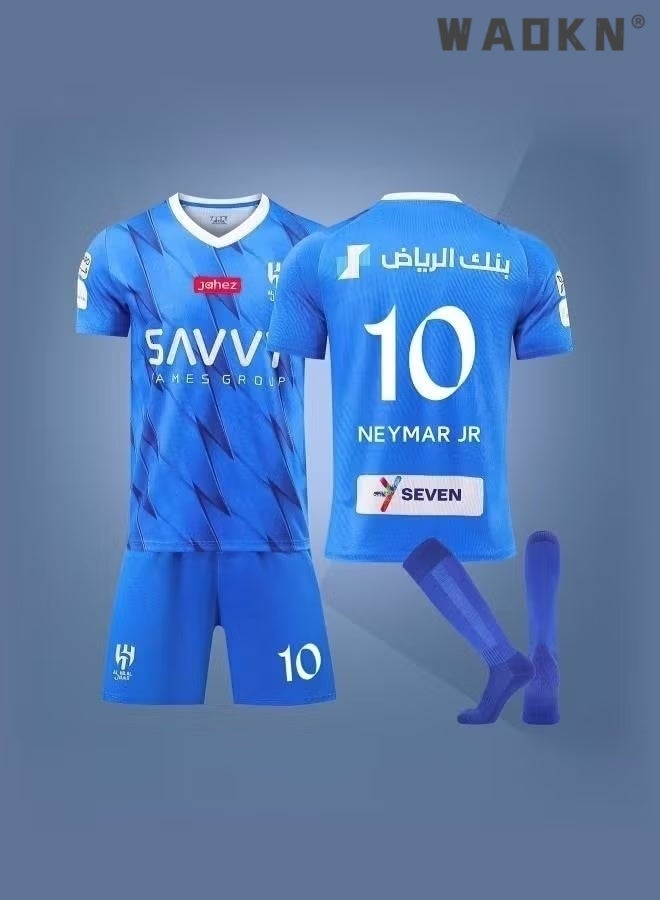 WAOKN No. 10 Football Jersey Set Football Soccer Jersey Set Youth Sizes Football Tracksuits for Kids Fans League Riyadh Crescent Jersey Home No #10 Neymar JR Soccer Jersey  - Image 4