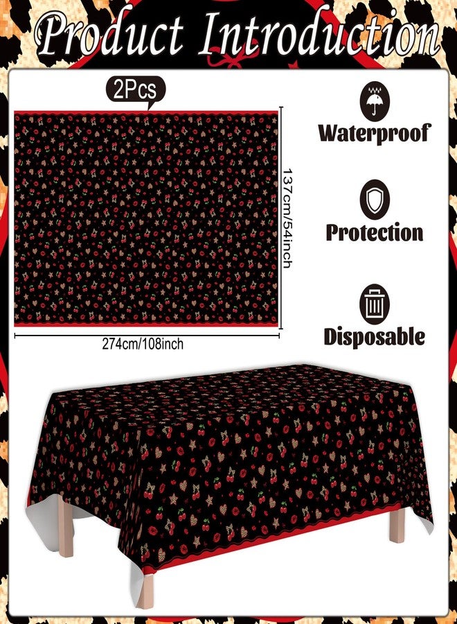 Wxiben Cheetah Print Birthday Decorations - 98 Pcs Cheetah Cherry Party Tableware Set Includes Tablecloths Plates Napkins Forks, Red Leopard Print Supplies for Women Birthday Party - Image 2