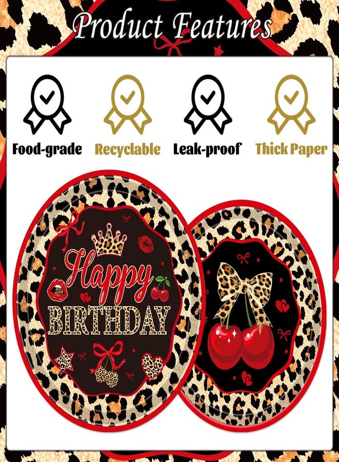 Wxiben Cheetah Print Birthday Decorations - 98 Pcs Cheetah Cherry Party Tableware Set Includes Tablecloths Plates Napkins Forks, Red Leopard Print Supplies for Women Birthday Party - Image 4