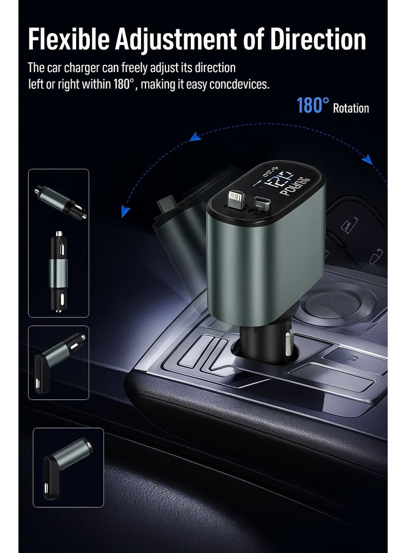 Earldom Original 66W Fast Car Charger – Real 66W Power, Safe for Your Device with Very High Quality, Charges up to 4 Devices Simultaneously, Equipped with Digital Display and Retractable Dual Cables, Compatible with All iPhone and Type-C Devices - Image 3