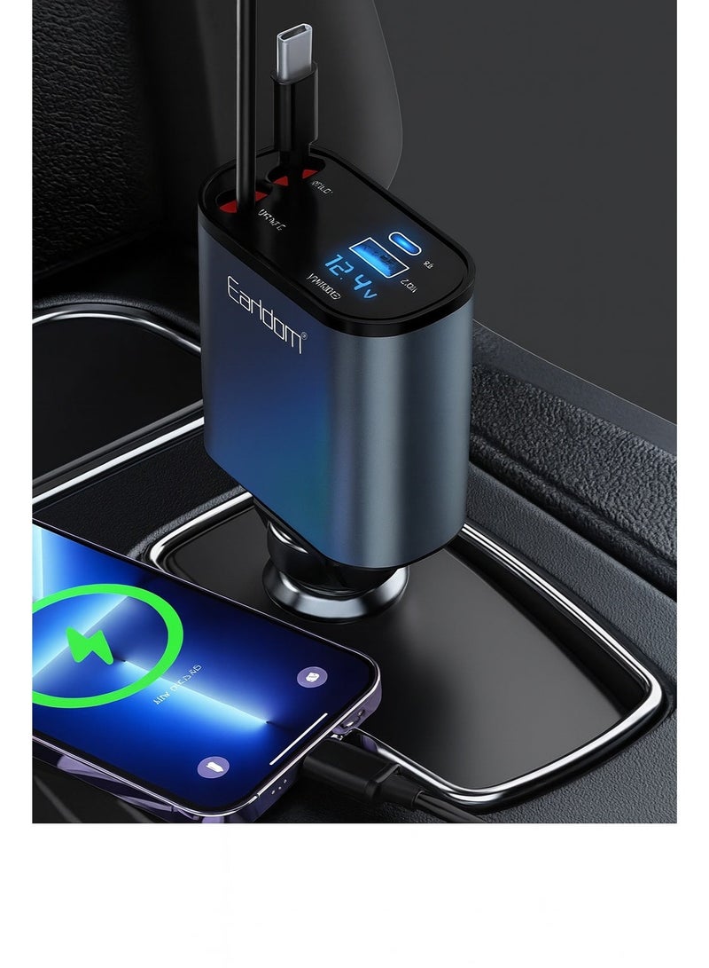 Earldom Original 66W Fast Car Charger – Real 66W Power, Safe for Your Device with Very High Quality, Charges up to 4 Devices Simultaneously, Equipped with Digital Display and Retractable Dual Cables, Compatible with All iPhone and Type-C Devices - Image 2
