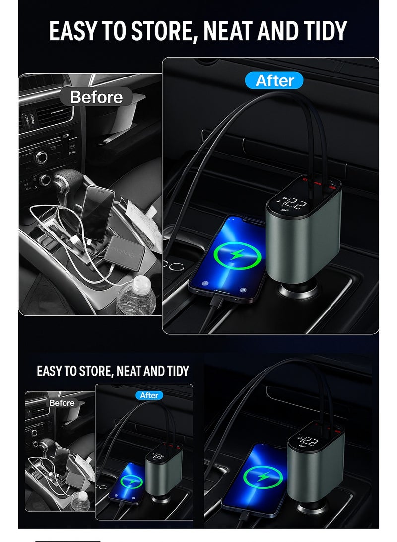 Earldom Original 66W Fast Car Charger – Real 66W Power, Safe for Your Device with Very High Quality, Charges up to 4 Devices Simultaneously, Equipped with Digital Display and Retractable Dual Cables, Compatible with All iPhone and Type-C Devices - Image 5