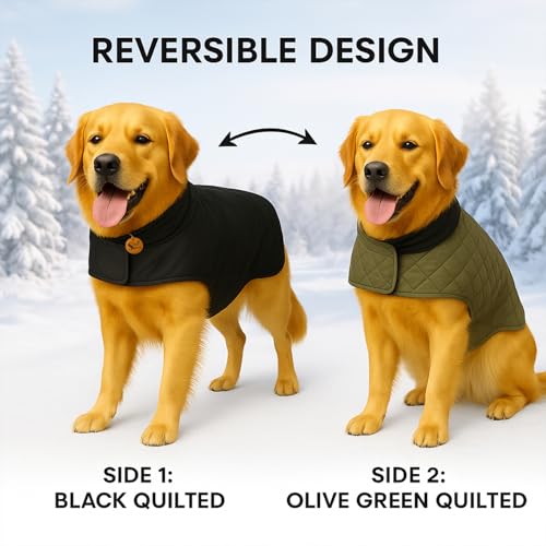 Sage Square Reversible Quilted Dog Winter Coat Jacket – Windproof, Waterproof, Pet Apparel, Insulated, Soft & Snug, Adjustable, Warm & Cozy for Indoor/Outdoor (Quilt Black, 6XL - 30 Inch) - Image 3