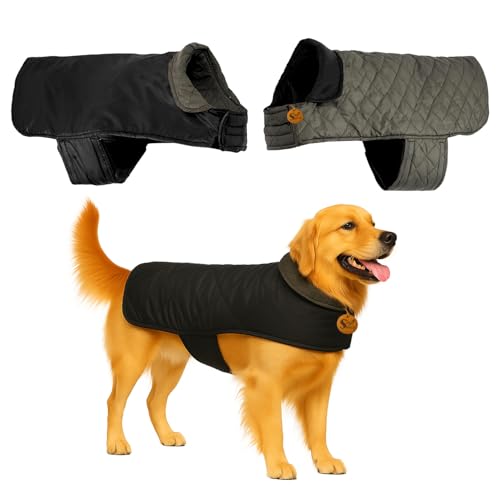Sage Square Reversible Quilted Dog Winter Coat Jacket – Windproof, Waterproof, Pet Apparel, Insulated, Soft & Snug, Adjustable, Warm & Cozy for Indoor/Outdoor (Quilt Black, 6XL - 30 Inch) - Image 1