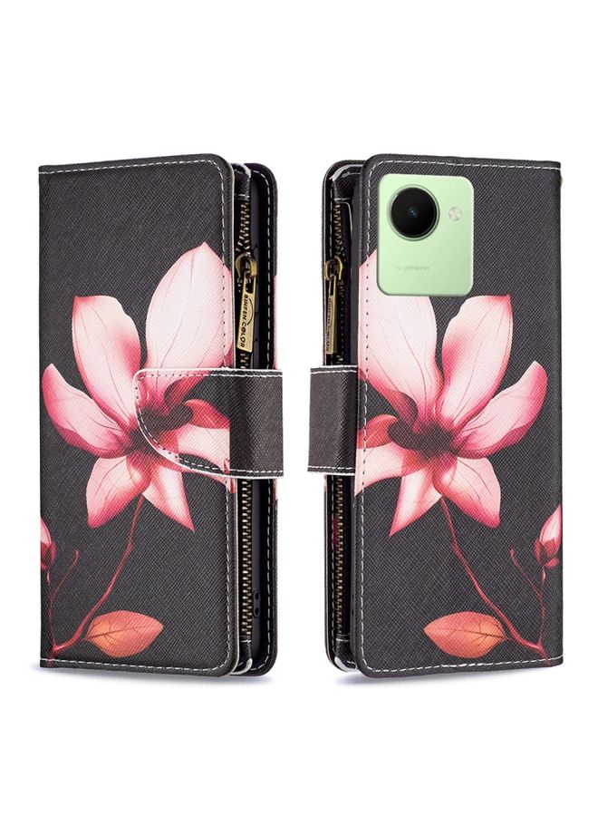 HuHa Case Cover For Realme C30 Colored Drawing Pattern Zipper Leather Phone Case Lotus 