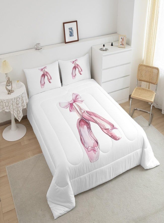 Homewish Ballet Shoes Full Size Comforter Set Ballet Theme Bedding Set for Kids Adults Teens Pink Shoes Comforter Luxury Dance Quilt Set Room Decor 3Pcs - Image 4