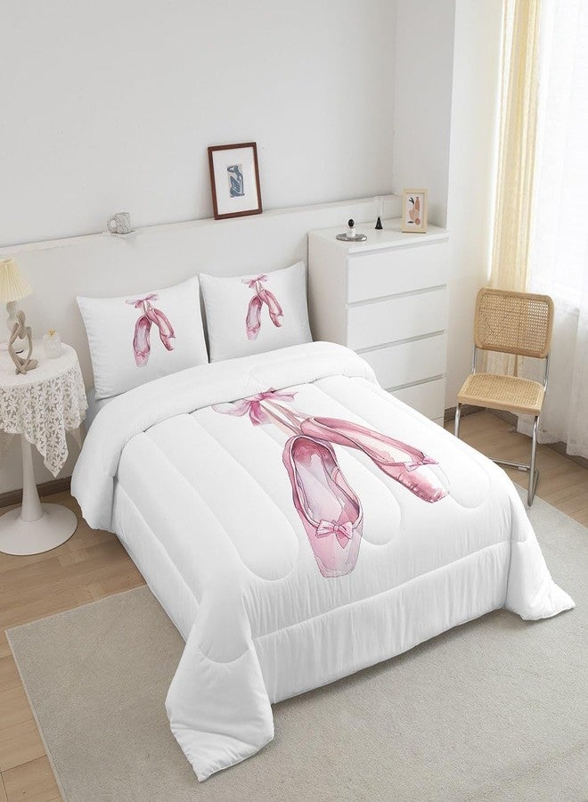 Homewish Ballet Shoes Full Size Comforter Set Ballet Theme Bedding Set for Kids Adults Teens Pink Shoes Comforter Luxury Dance Quilt Set Room Decor 3Pcs - Image 3