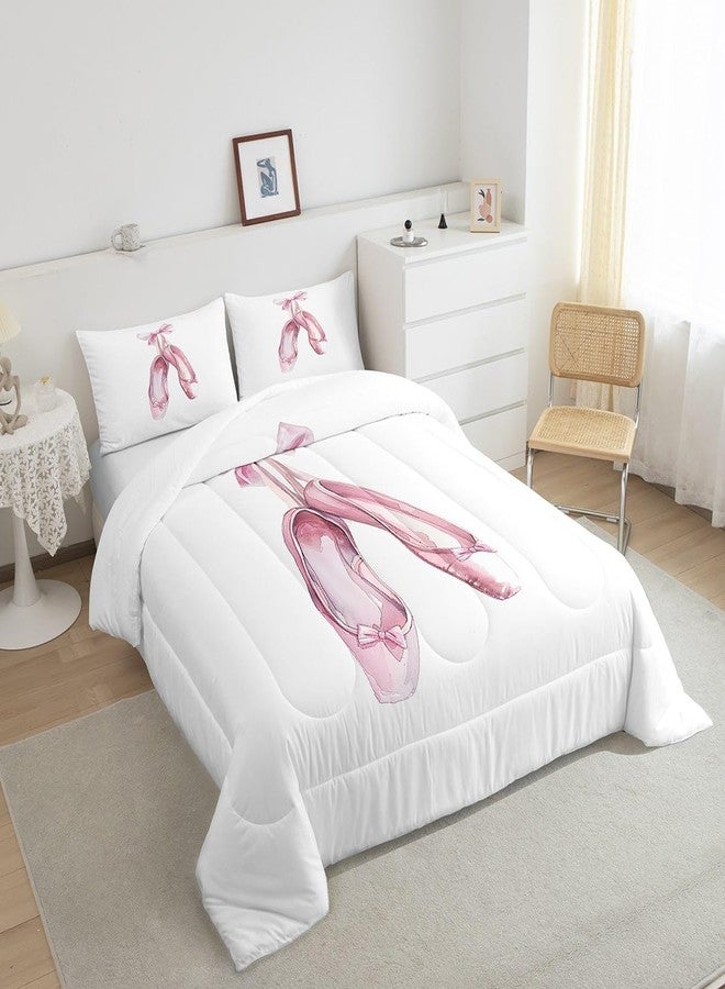 Homewish Ballet Shoes Full Size Comforter Set Ballet Theme Bedding Set for Kids Adults Teens Pink Shoes Comforter Luxury Dance Quilt Set Room Decor 3Pcs - Image 2