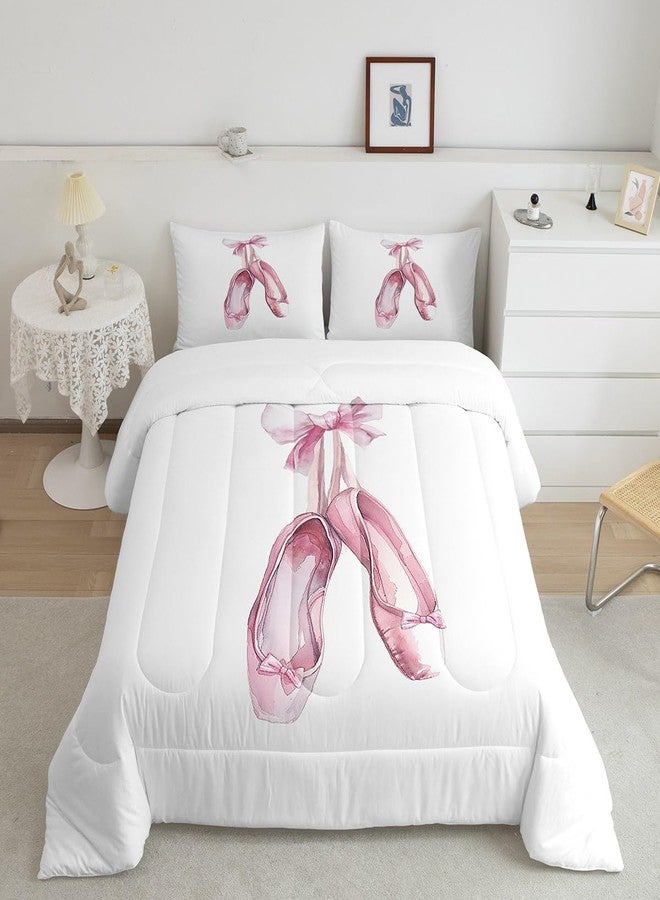 Homewish Ballet Shoes Full Size Comforter Set Ballet Theme Bedding Set for Kids Adults Teens Pink Shoes Comforter Luxury Dance Quilt Set Room Decor 3Pcs - Image 1