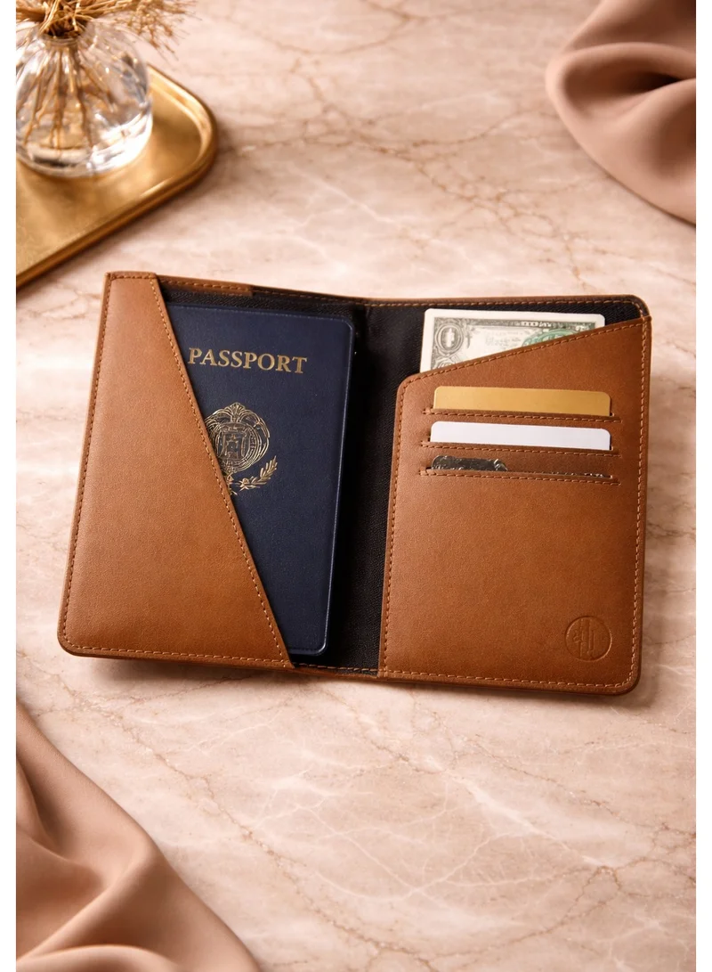 Tohfa Luxe Tan Voyage Leather Passport Holder | Slim Travel Wallet | Genuine Leather