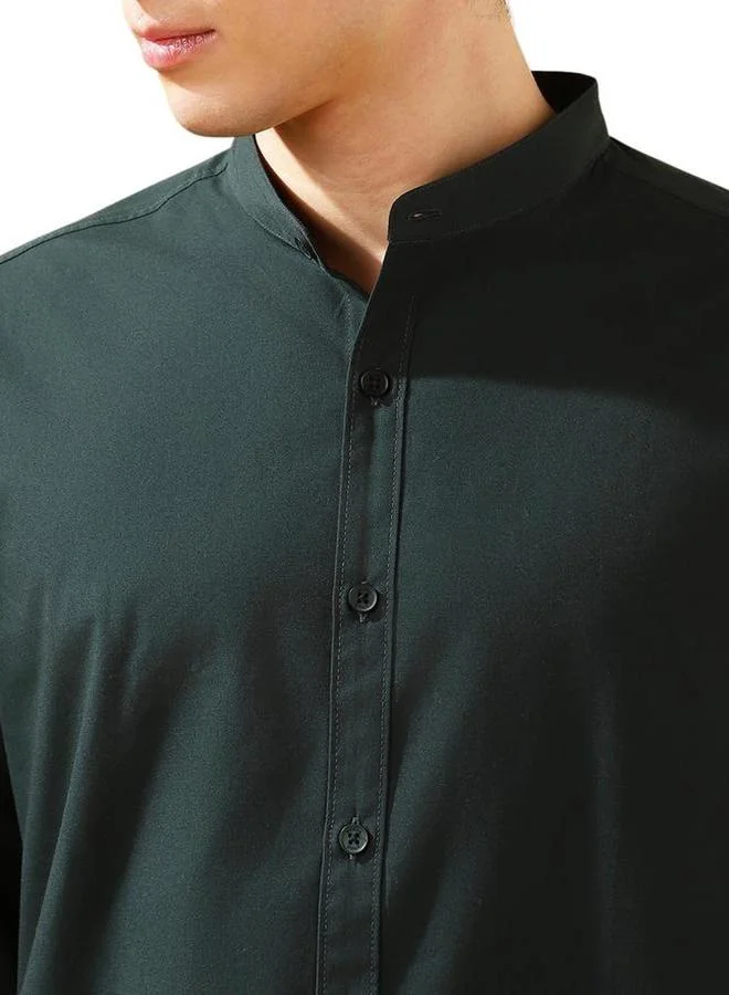 Dennis Lingo Men Solid Mandarin Collar Casual Shirt