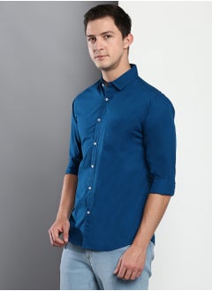 Dennis Lingo Men's Slim Fit Pastel Blue Casual Cotton Spread Shirt  - Image 3