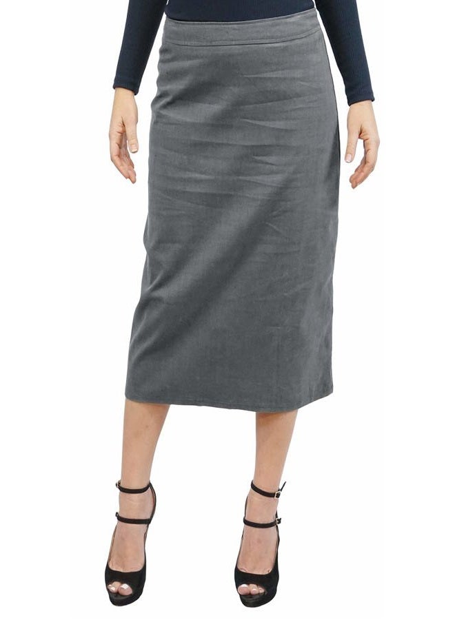 BABY O Baby'O Women's Basic Lightweight Below The Knee Midi Length Corduroy Straight Skirt, Grey, XXS - Image 1