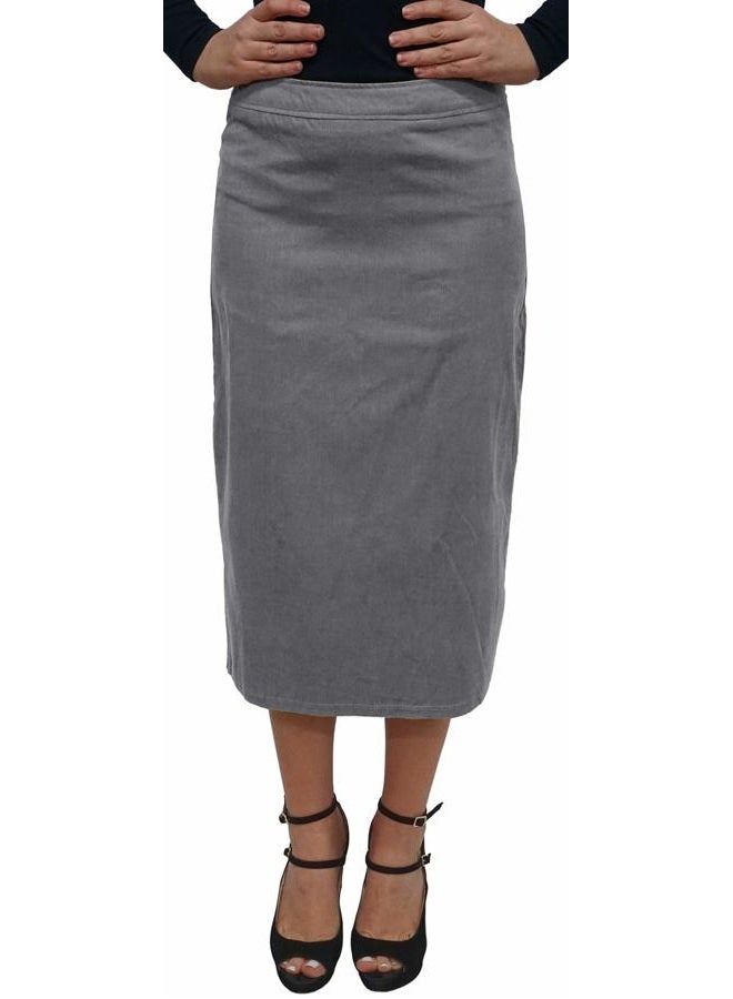 BABY O Baby'O Women's Basic Lightweight Below The Knee Midi Length Corduroy Straight Skirt, Grey, XXS - Image 3