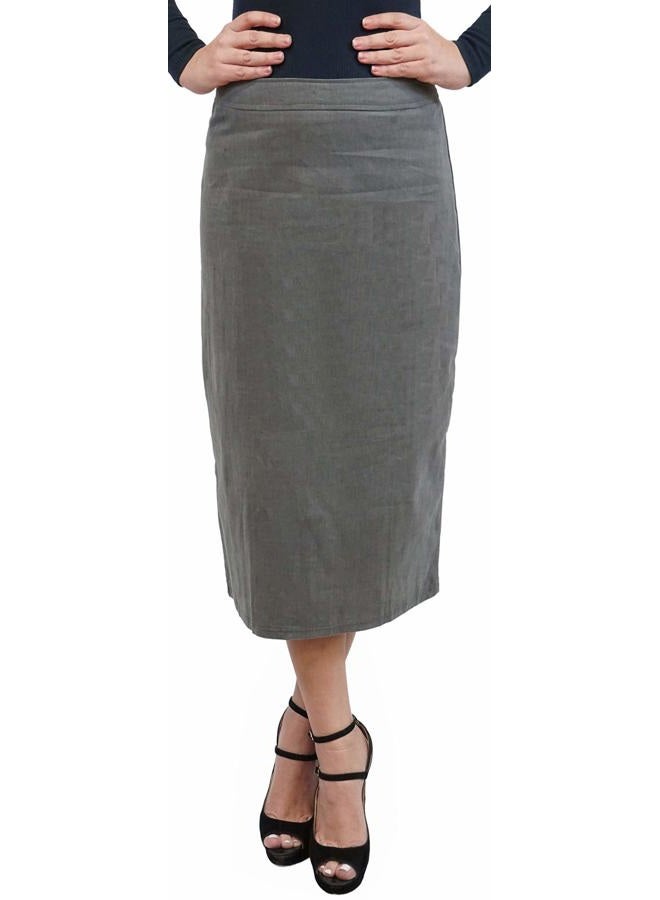 BABY O Baby'O Women's Basic Lightweight Below The Knee Midi Length Corduroy Straight Skirt, Grey, XXS - Image 5