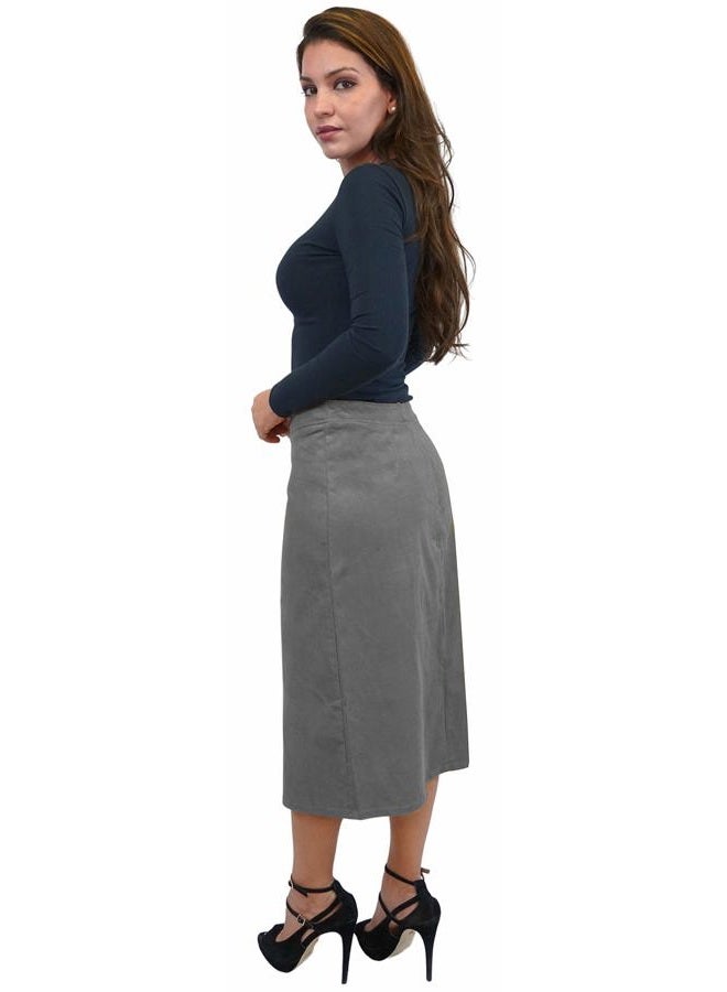 BABY O Baby'O Women's Basic Lightweight Below The Knee Midi Length Corduroy Straight Skirt, Grey, XXS - Image 2