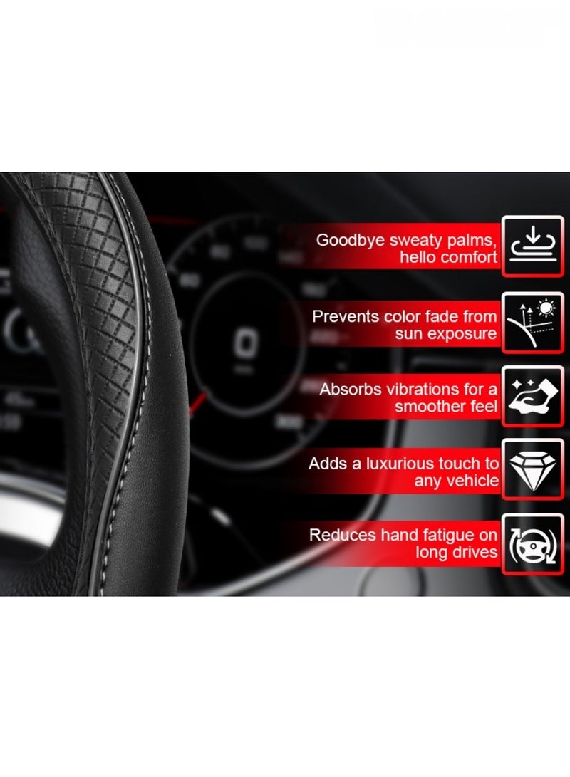 WAOKN 38cm Universal Car Steering Wheel Cover, Microfiber Leather Non-Slip Striped Steering Protector, Anti-UV, Anti-aging steering wheel protection，Breathable All-Season Anti-Slip Grip Cover for Cars, Trucks & SUVs, Wear-Resistant, Sweatproof ， Comfortable，Safety, Soft, Breathable, Heavy Duty, Thick, Full Surround, Sports Style（Black with Black line） - Image 3