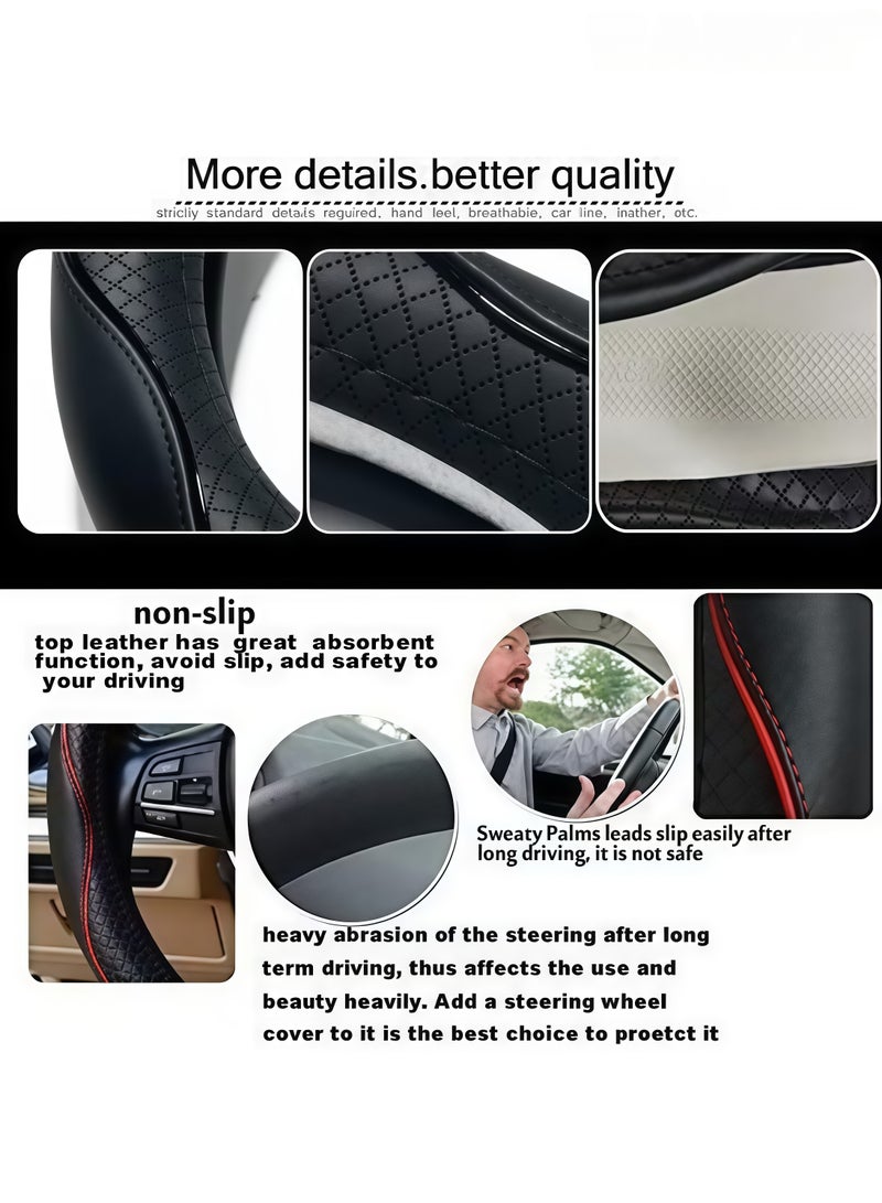 WAOKN 38cm Universal Car Steering Wheel Cover, Microfiber Leather Non-Slip Striped Steering Protector, Anti-UV, Anti-aging steering wheel protection，Breathable All-Season Anti-Slip Grip Cover for Cars, Trucks & SUVs, Wear-Resistant, Sweatproof ， Comfortable，Safety, Soft, Breathable, Heavy Duty, Thick, Full Surround, Sports Style（Black with Black line） - Image 4