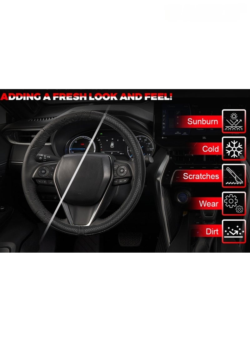 WAOKN 38cm Universal Car Steering Wheel Cover, Microfiber Leather Non-Slip Striped Steering Protector, Anti-UV, Anti-aging steering wheel protection，Breathable All-Season Anti-Slip Grip Cover for Cars, Trucks & SUVs, Wear-Resistant, Sweatproof ， Comfortable，Safety, Soft, Breathable, Heavy Duty, Thick, Full Surround, Sports Style（Black with Black line） - Image 2