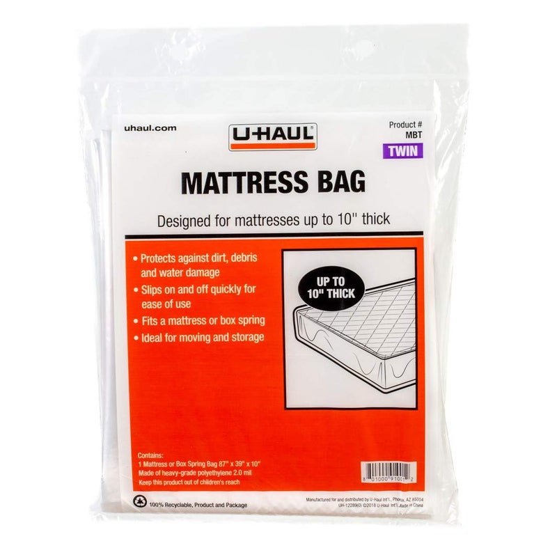 U-Haul UHaul Standard Twin Mattress Bag  Moving  Storage Cover for Mattress or Box Spring  87 x 39 x 10