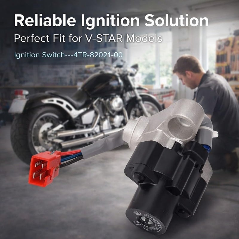 مفتاح الإشعال مع مفتاحين لدراجة V-Star، مفتاح بدء تشغيل بديل، رقم OE 4TR-82021-00 - أداء مستقر، هيكل معدني متين ومصنوع من ABS لطرازات XVS650 وXVS1100 وXVS125 - Image 3