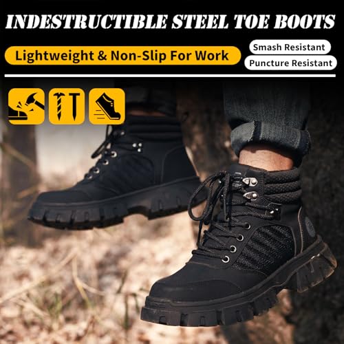 KELODON Waterproof Steel Toe Boots For Men-6 Inch Comfortable Mens Safety Work Boots Indestructible Steel Toe Shoes Lightweight Non Slip Puncture Resistant Industrial Construction Boot,Black,Size 10 men - Image 5