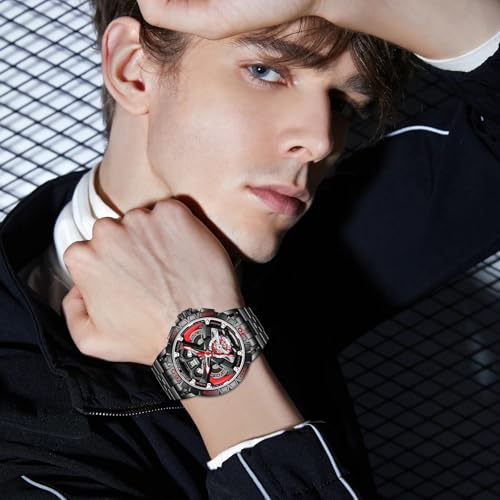 LILUOKE Mens Watches Wrist Watches Luminous Design Big Face Fashion Quartz Black Watch 30ATM Casual Watch for Men Unique Gifts for Men DTLK9017G03 - Image 3