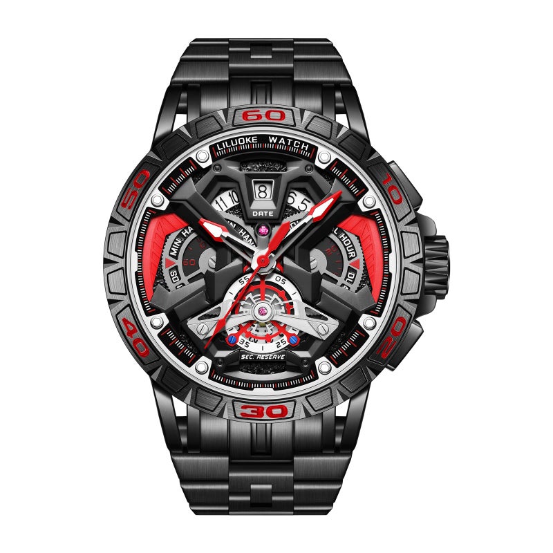 LILUOKE Mens Watches Wrist Watches Luminous Design Big Face Fashion Quartz Black Watch 30ATM Casual Watch for Men Unique Gifts for Men DTLK9017G03 - Image 2